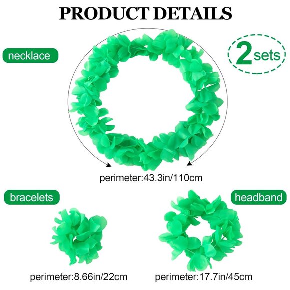 8pcs/2set Green Leis Hawaiian Headpiece Leis Flower Outfits Headband Necklace Br - Picture 2 of 7
